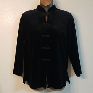 Vtg 90s CLIO Black Velvet Velour Mandarin Kimono M